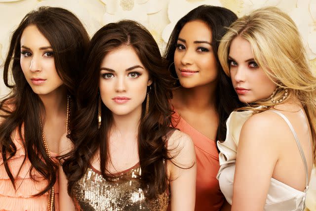<p>Andrew Eccles/Disney General Entertainment Content via Getty</p> 'Pretty Little Liars' stars Troian Bellisario as Spencer Hastings, Lucy Hale as Aria Montgomery, Shay Mitchell as Emily Fields and Ashley Benson as Hanna Marin