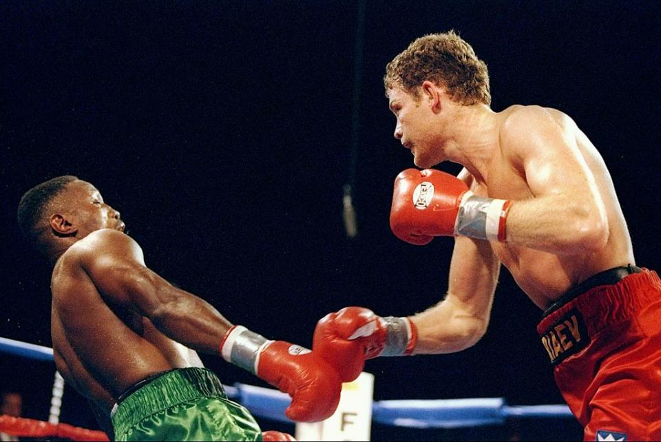 17 Oct 1997: Pernell Whitaker and Andre Pestriaeu in action during a bout at Foxwoods Casino in Ledyard, Connecticut. Whitaker won the fight with a decision in the 12th round. Mandatory Credit: Al Bello /Allsport