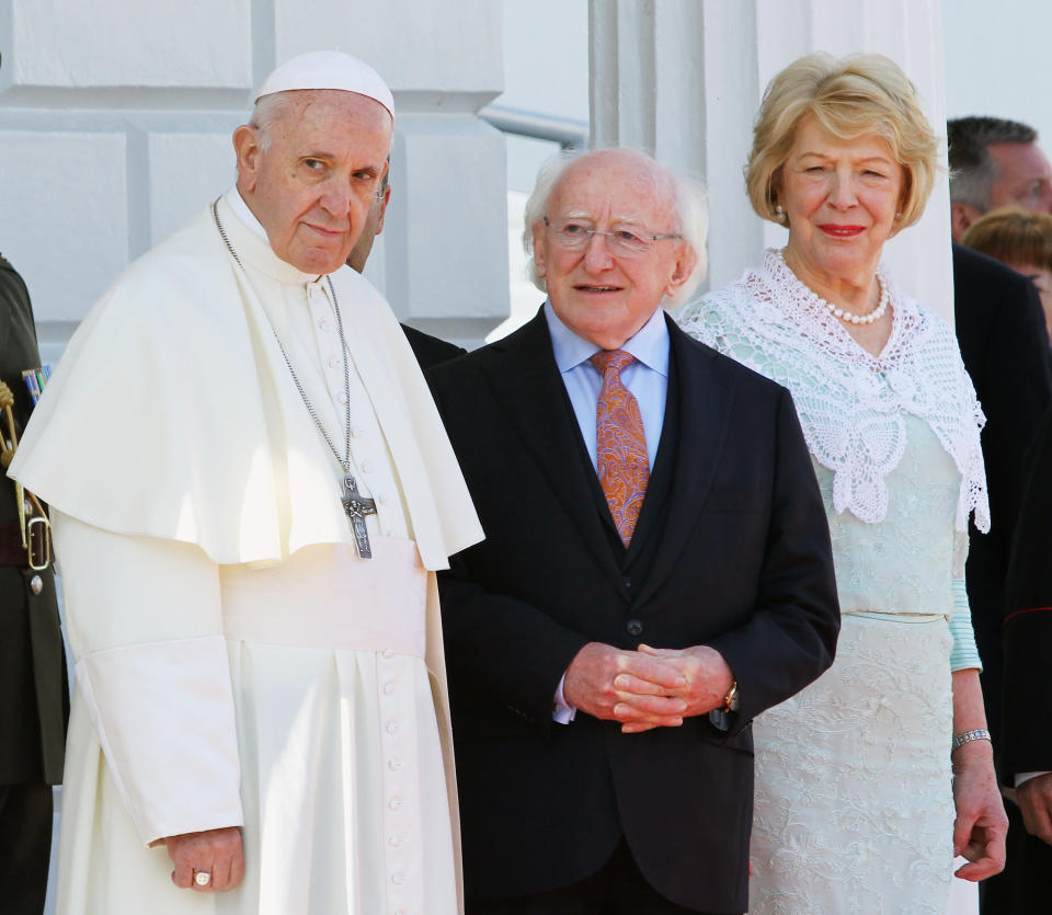 Pope Francis with the Irish president Michael D. Higgins in Dublin as he sought to address the child abuse scandal (Getty)