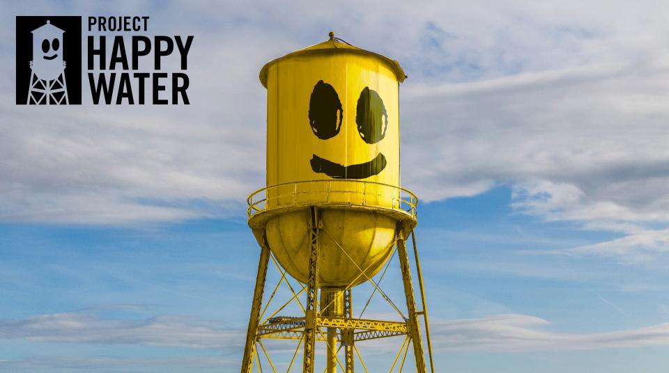 Project Happy Water will paint an Augusta water tower with the iconic "Happy Robot" design by artist Leonard "Porkchop" Zimmerman.