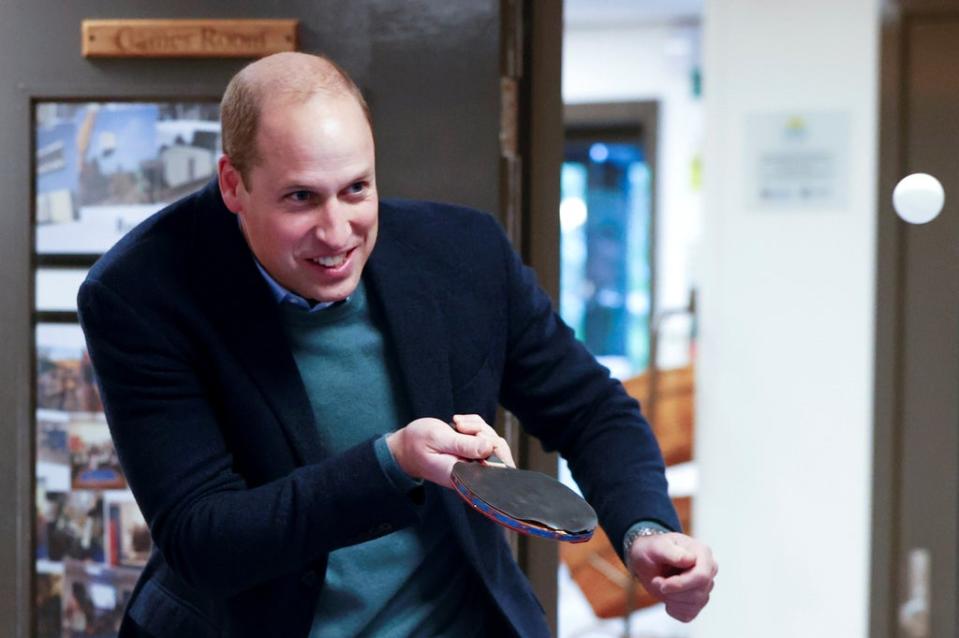 The Duke of Cambridge plays table tennis during a visit to CATCH, a youth-led charity based in the Harehills area of Leeds (Phil Noble/PA) (PA Wire)