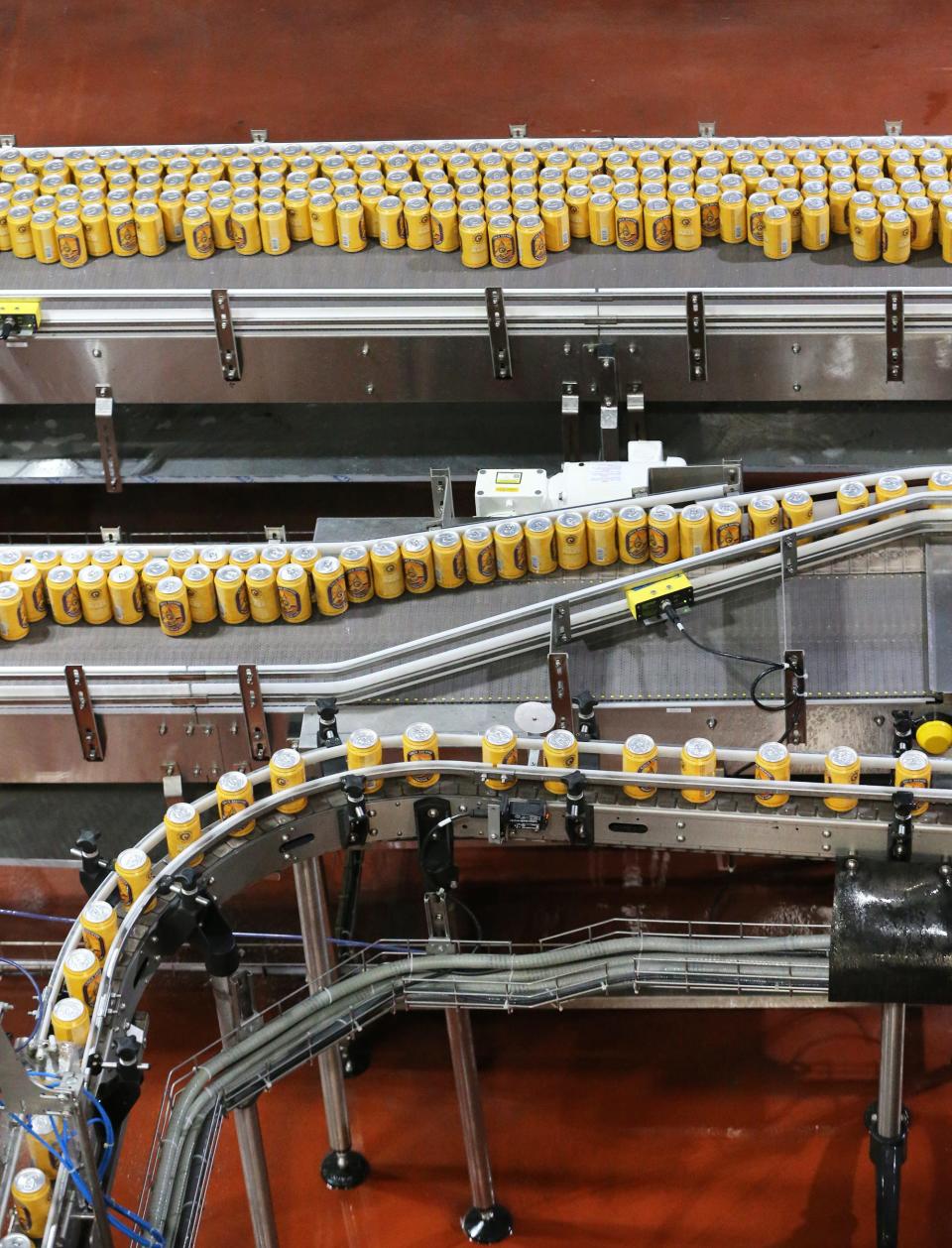 Anheuser-Busch's new $6 million canning line at Cisco Brewers in Portsmouth, seen Friday, Feb. 17, 2023, can produce 625 cases of beer per hour, according to the company.
