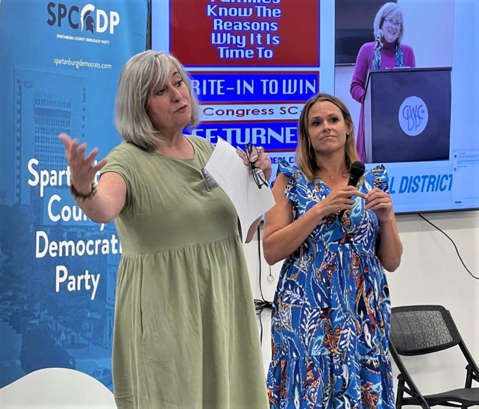 Democrat Lee Turner, left, is running a write-in campaign against incumbent Republican U.S. Rep. William Timmons. Pictured with her is Kathryn Harvey, chairwoman of the Spartanburg County Democratic Party.