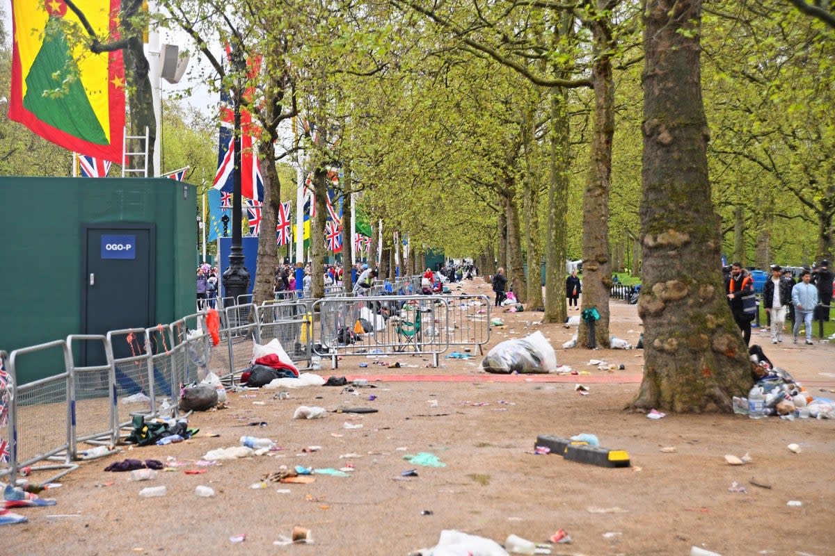 Large quantities of litter were left along The Mall after the coronation (Shutterstock)