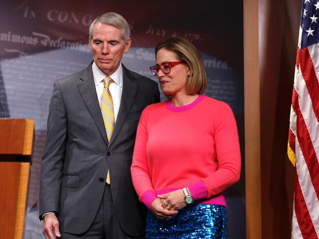 Former Republican Sen. Rob Portman of Ohio has continued to donate campaign funds to other politicians, including Sinema.