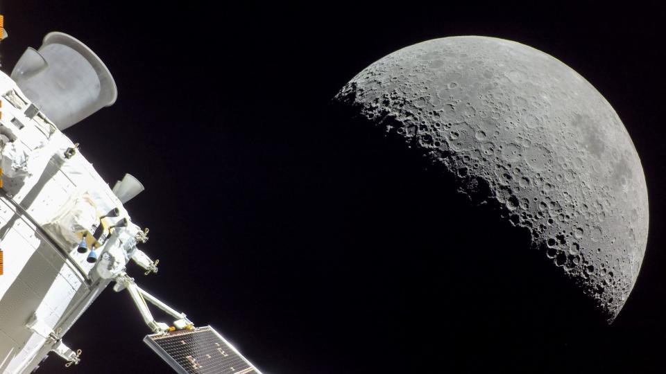 The moon seen from the Artemis 1 Orion capsule on Dec. 5, 2022, near the end of the mission.