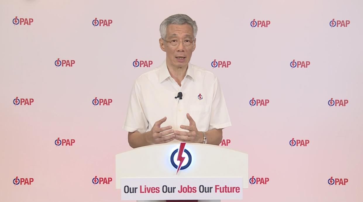 Prime Minister Lee Hsien Loong during the lunchtime e-rally on 6 July 2020. (PHOTO: Screenshot/Facebook)