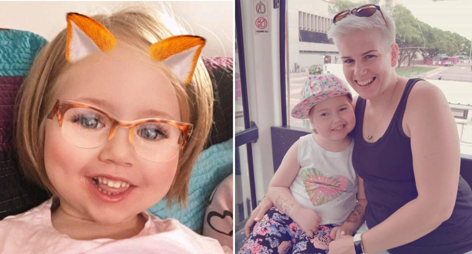 Paige Skarratts ,pictured left and right with mum Tania, has passed away one year after she was diagnosed with a brain tumour. Image: Facebook/Love & Hope 4 Paige