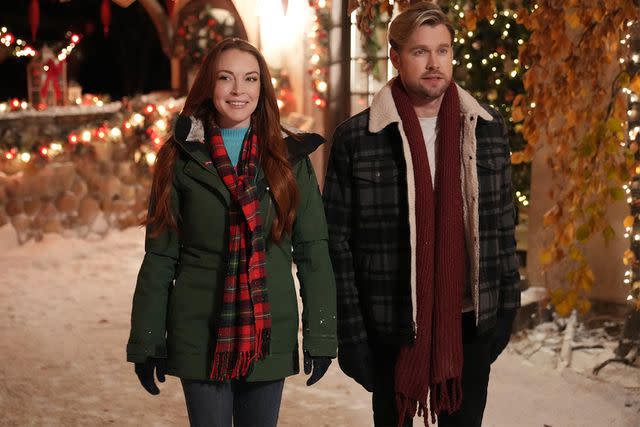 Scott Everett White/Netflix Lindsay Lohan and Chord Overstreet in Falling for Christmas