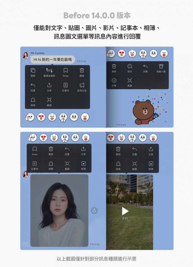 以前只有這些訊息能夠使用「回覆」。（圖／翻攝自LINE官方部落格）