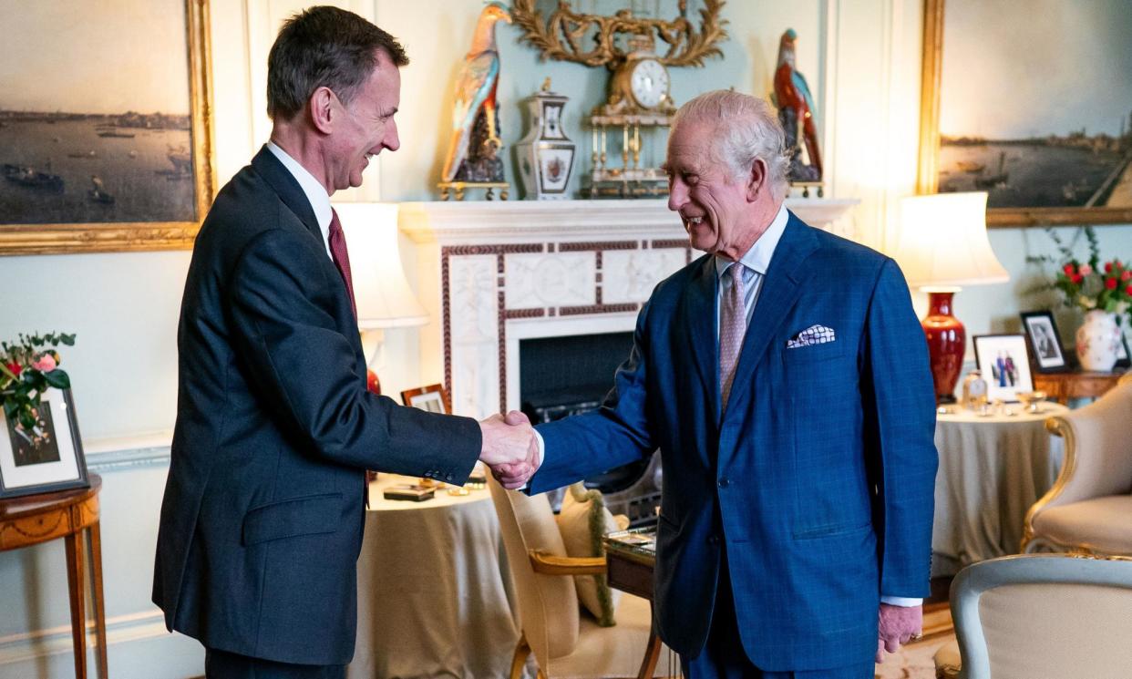 <span>Jeremy Hunt meets King Charles before he prepares to unveil the second major cut to employment taxes in a year.</span><span>Photograph: Aaron Chown/PA</span>