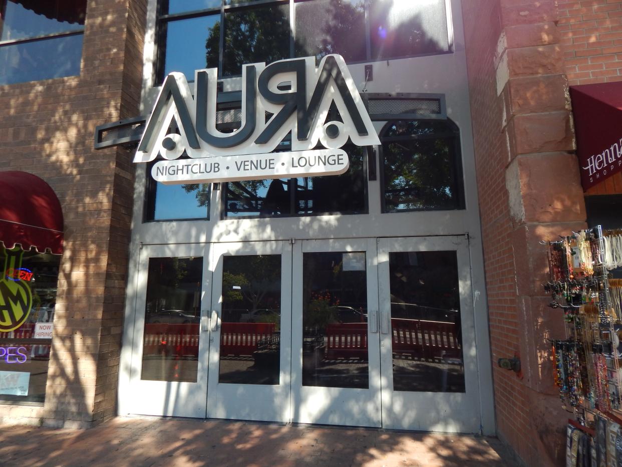 The entrance to Aura nightclub on Mill Avenue in Tempe.