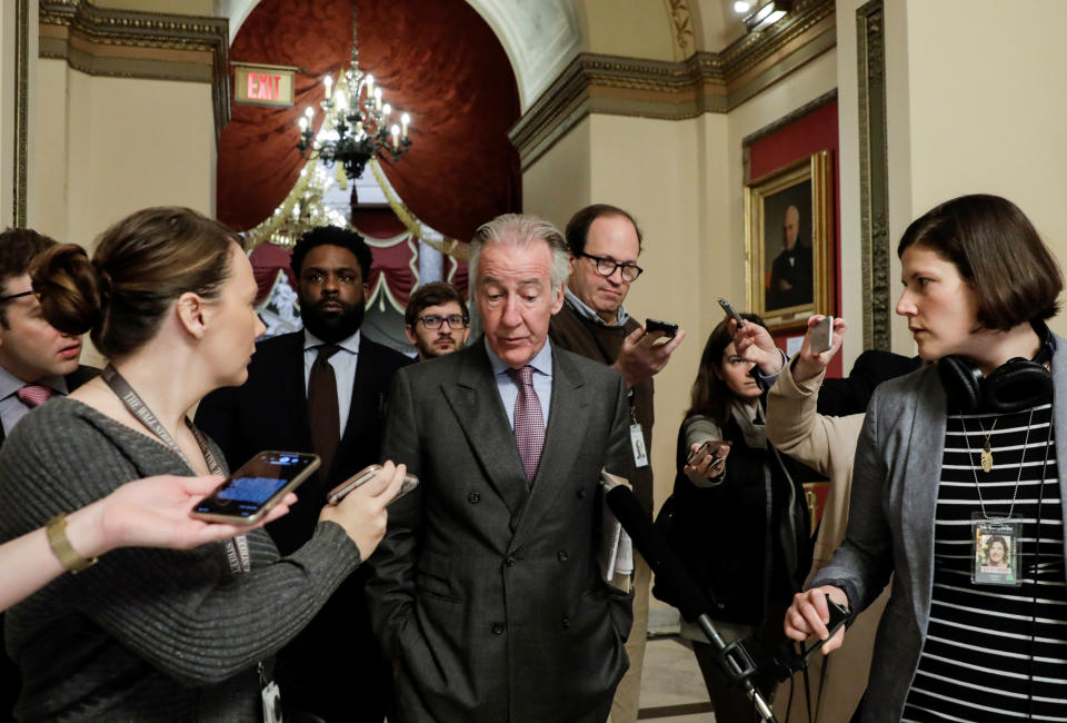 House Ways and Means Committee Chairman Rep. Richard Neal (D-MA) talks to reporters ahead of a vote in the U.S. House of Representatives on a coronavirus economic aid package on Capitol Hill in Washington, U.S., March 13, 2020. REUTERS/Yuri Gripas