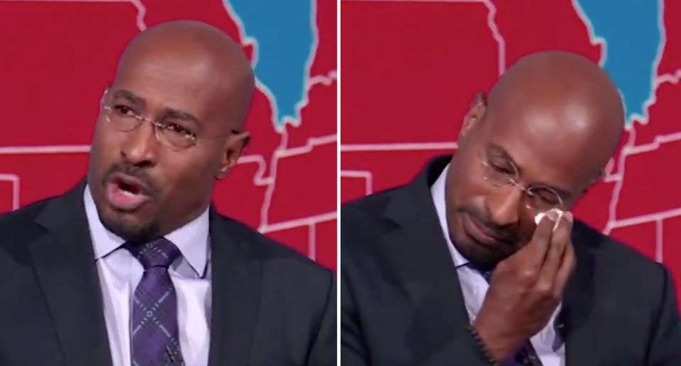 CNN host Van Jones seen crying. 