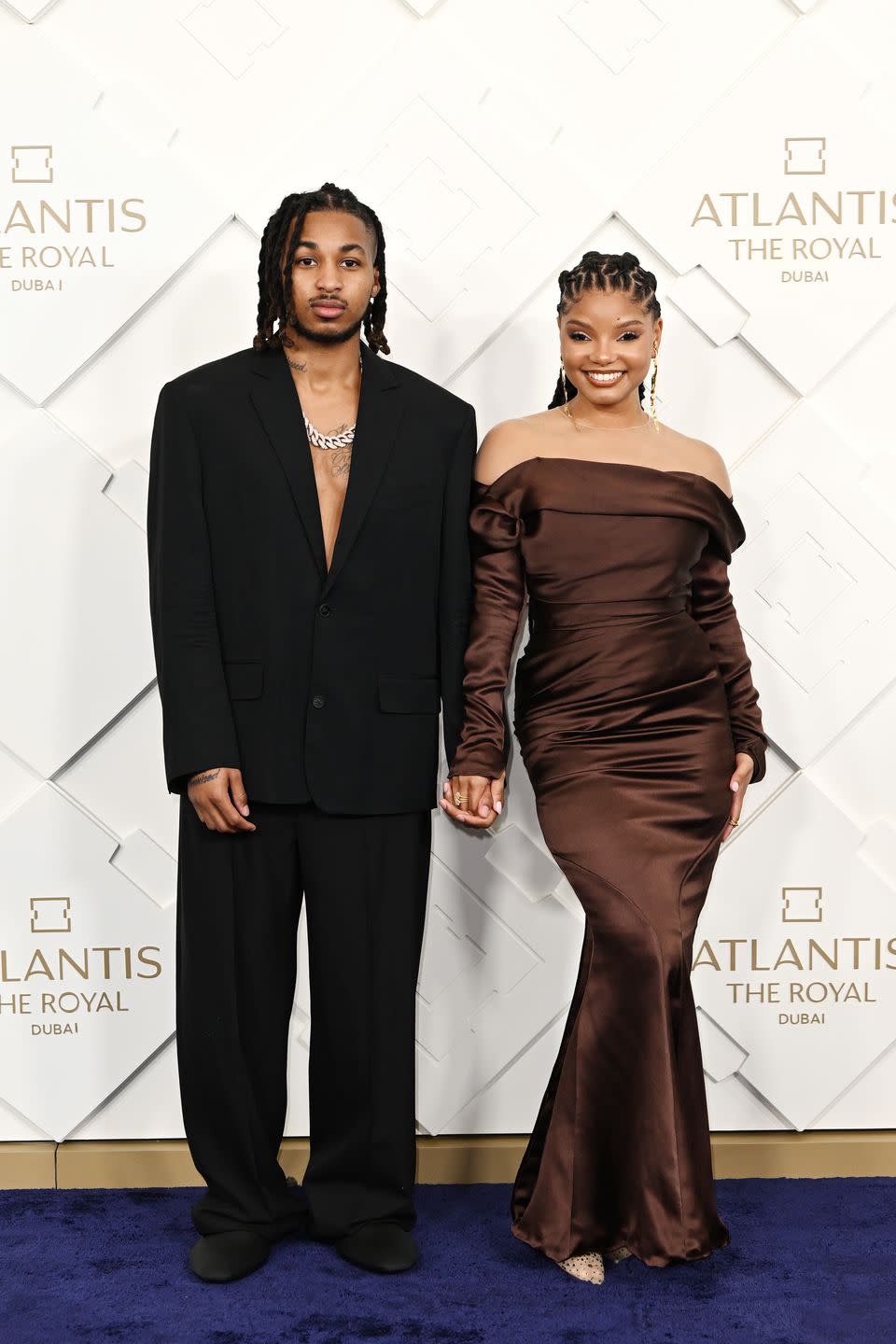 dubai, united arab emirates january 21 ddg and halle bailey attend the grand reveal weekend for atlantis the royal, dubais new ultra luxury hotel on january 21, 2023 in dubai, united arab emirates photo by jeff spicergetty images for atlantis the royal