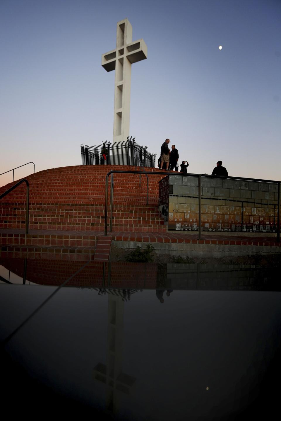 A massive cross sits atop the Mt. Soledad War Memorial in La Jolla