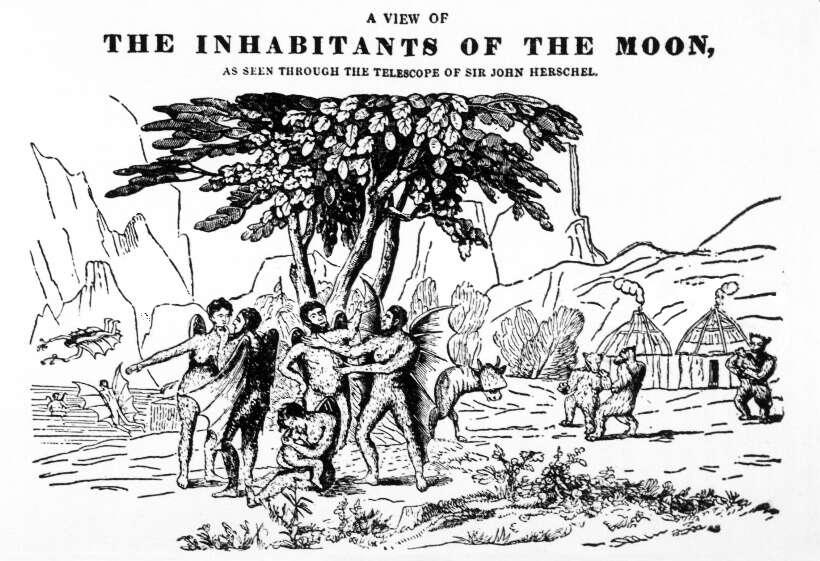 Además de los humanos alados, en la luna también había un pueblo de osos con cuernos. (Crédito imagen New York Sun 1835 - imagen de dominio público).