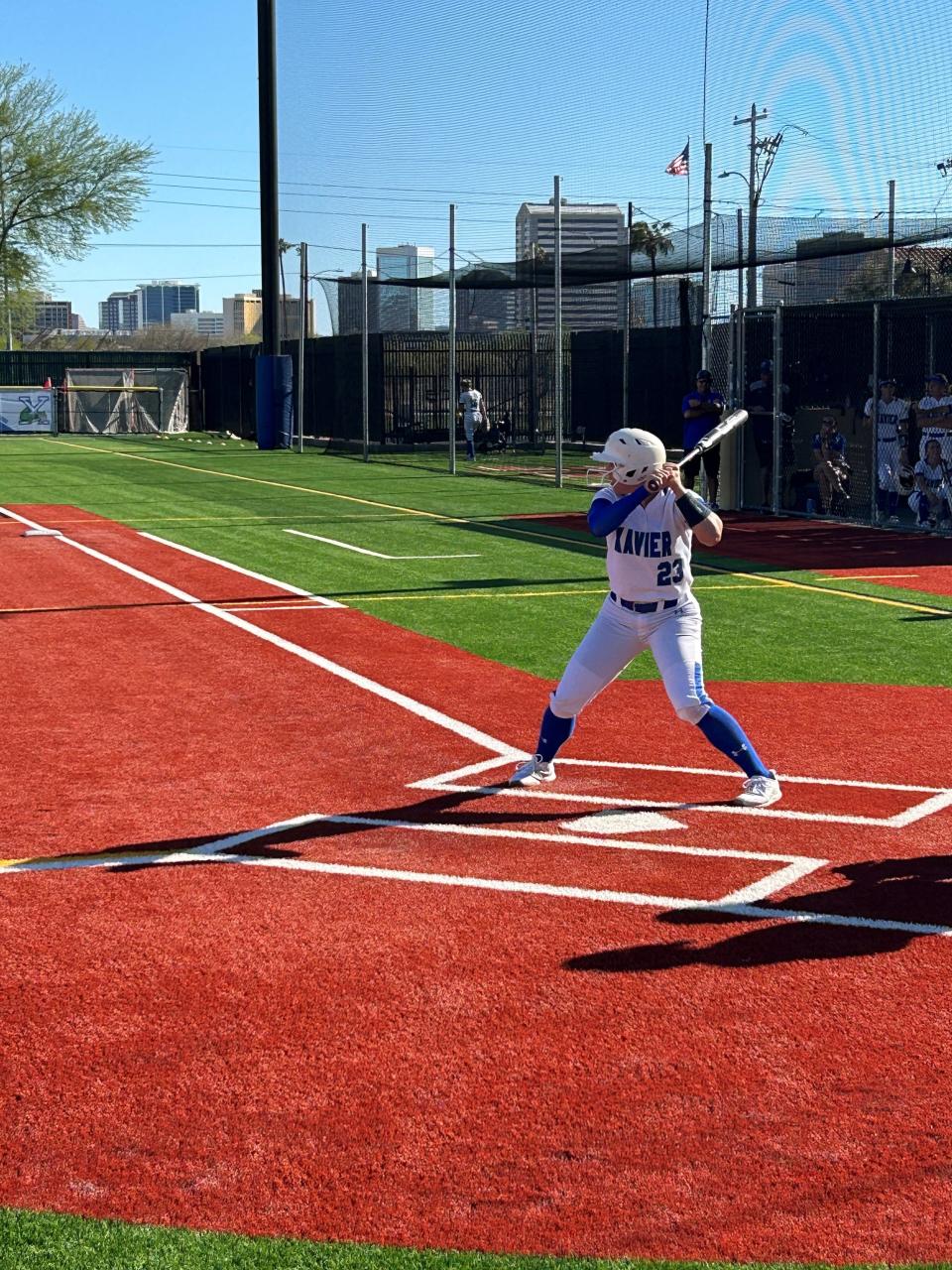 Xavier Prep's Lauren Putz bats during a game against Perry during the 2024 regular season.