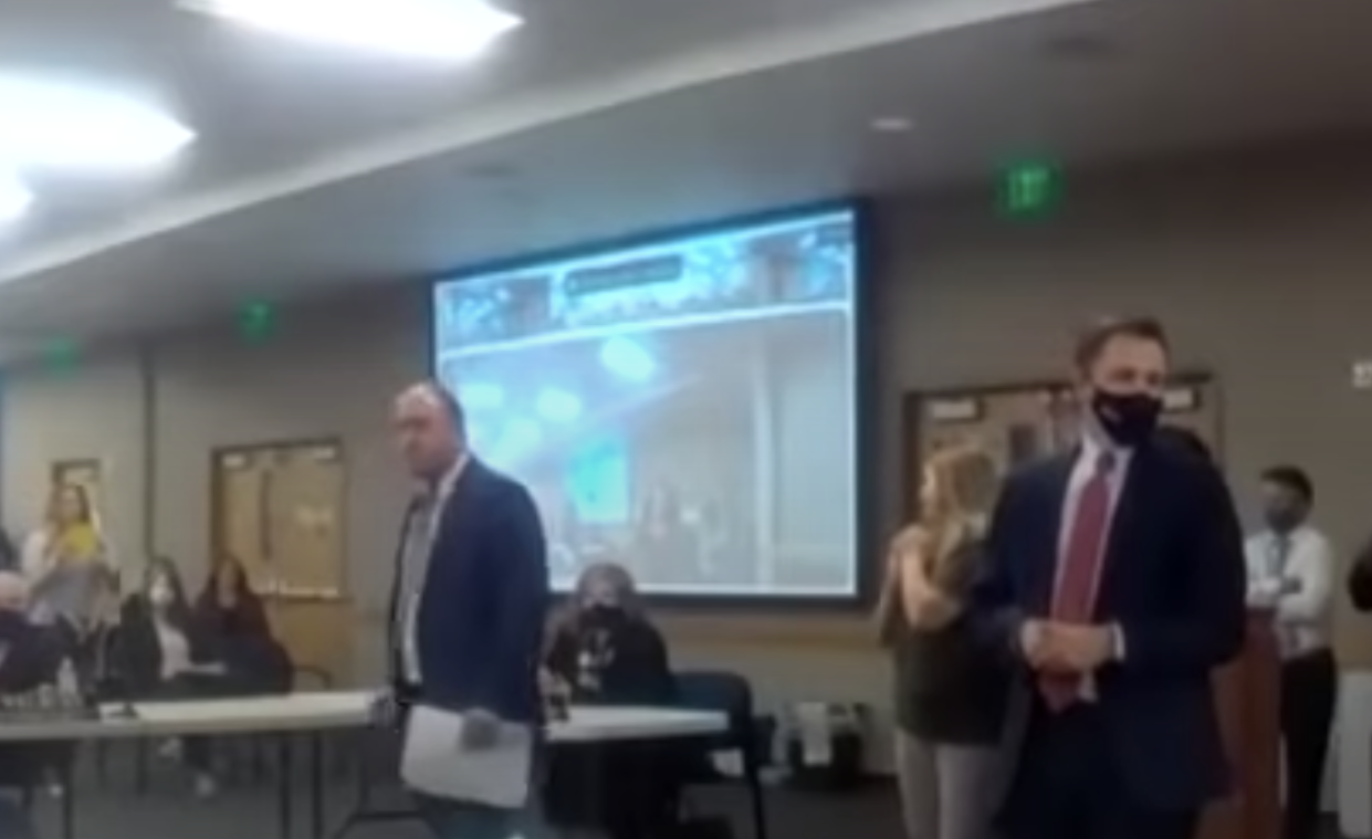 Anti-mask protesters took over a school board district meeting in Utah, shouting “no more masks”.  ( )