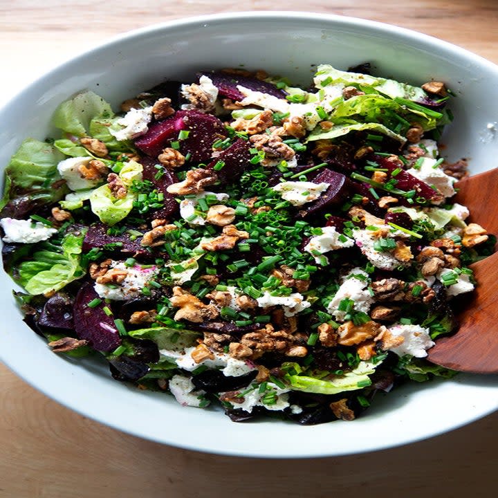 Roasted beets with goat cheese and walnuts.