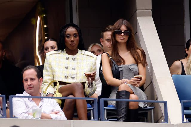 <p>Sarah Stier/Getty</p> Emily Ratajkowski at the 2023 US Open men's final