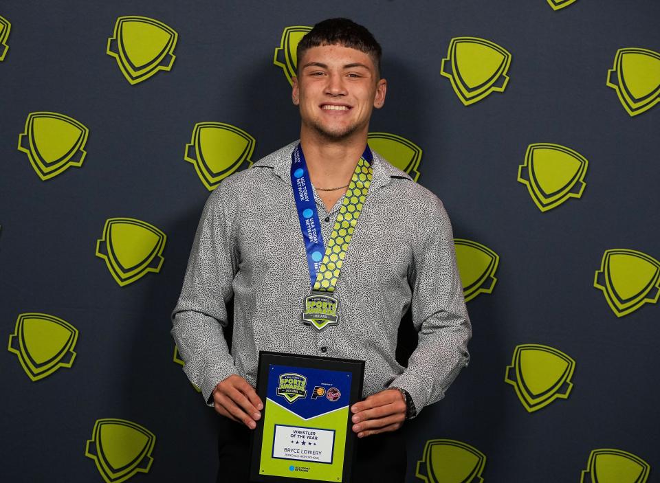 Wrestler of the Year: Roncalli's Bryce Lowery poses for a photo during the Indiana High School Sports Awards on Wednesday, April 19, 2023 at Clowes Memorial Hall in Indianapolis.