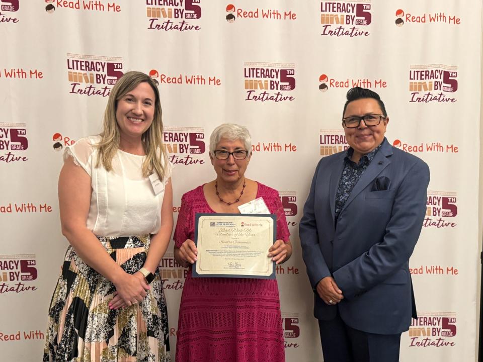 Marjorie Paiyarat, Sandy Giovannitti and Frances Esparza attend the Read With Me Volunteers annual luncheon April 16, 2024.