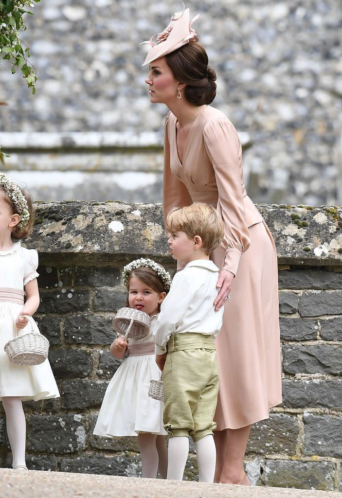 <p>The Duchess of Cambridge with Charlotte and George at Pippa Middleton's wedding.</p>