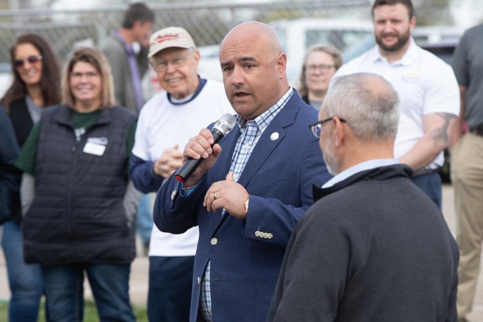 Shawnee County Commissioner Aaron Mays talks about the lengthy process of getting to the point of breaking ground on Family Park during Wednesday's ceremony.