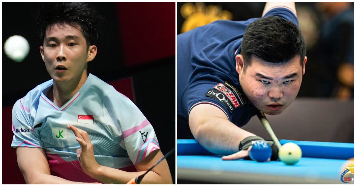 Shuttler Loh Kean Yew (left) and pool player Aloysius Yapp are nominated for Sportsman of the Year at the 2022 Singapore Sports Awards. (PHOTOS: Getty Images/SportSG)