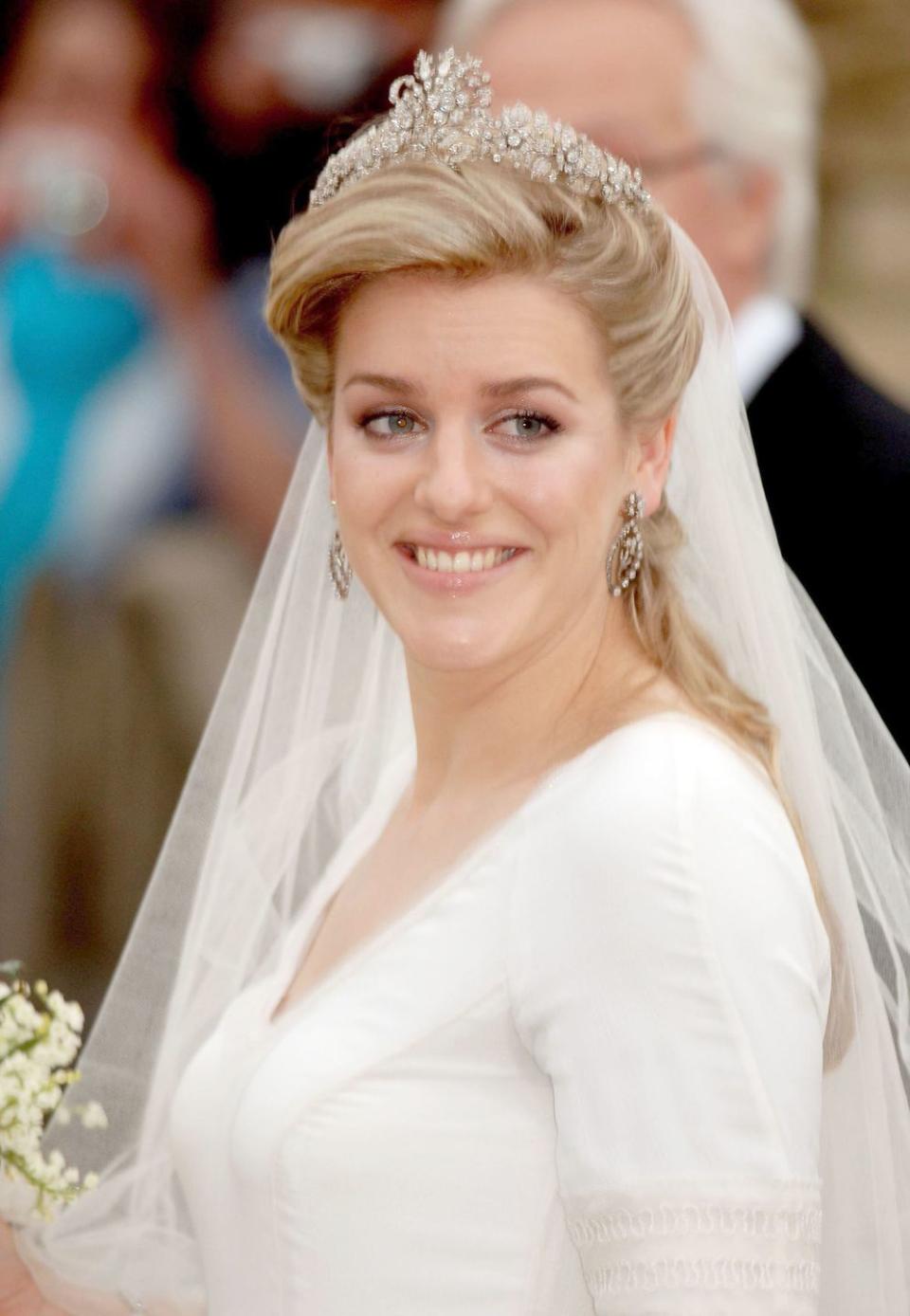 <p>This tiara was worn by Laura Lopes, the daughter of Camilla, Duchess of Cornwall, for her wedding in 2006. Camilla also wore it for her first wedding to Andrew Parker-Bowles, and has been pictured in it as recently as 2015. </p>