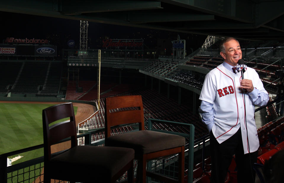 BOSTON, MA - DECEMBER 01: Bobby Valentine doesn an interview with the MLB network after he is introduced as the new manager for the Boston Red Sox during a press conference on December 1, 2011 at Fenway Park in Boston, Massachusetts. (Photo by Elsa/Getty Images)