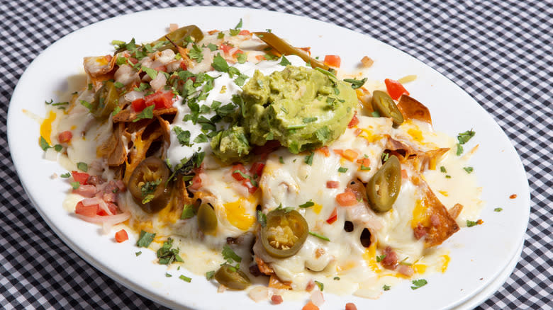 Plate of loaded nachos