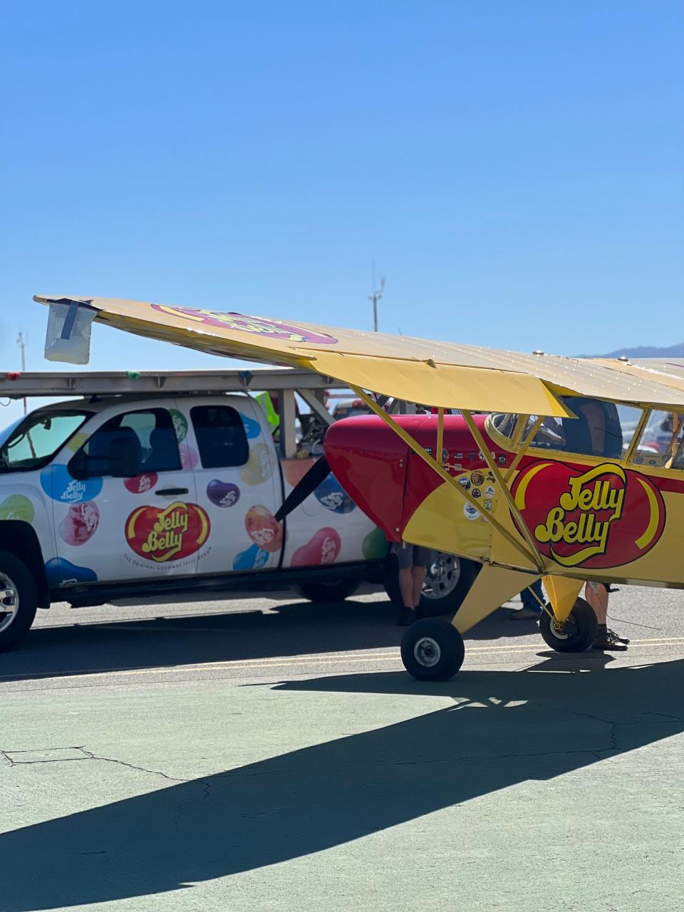 Kent Pietsch's Jelly Belly truck and plane at the California International Airshow in Salinas on 7 Oct. 2023.