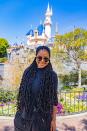 <p>The pop icon stopped by Sleeping Beauty Castle, the centerpiece of Disneyland while visiting the Anaheim theme park with friends and family on March 30.</p>