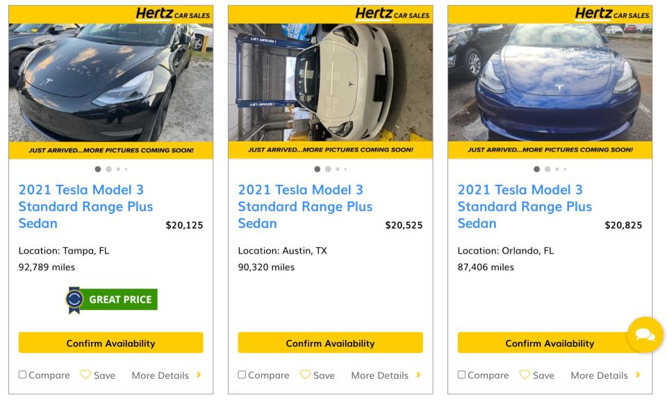 Used Tesla Model 3 listings on Hertz