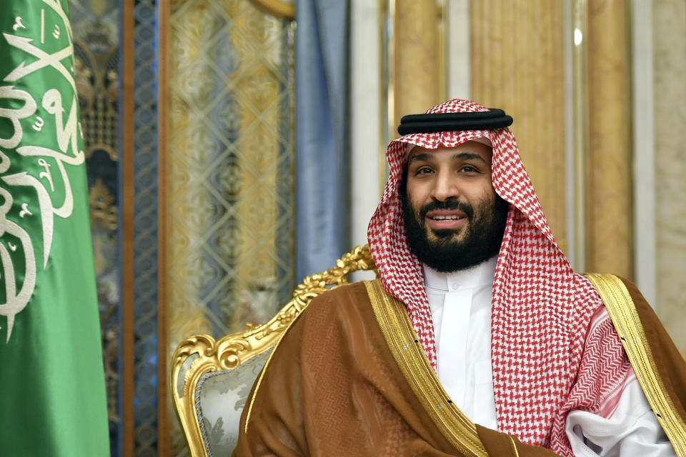 FILE - In this Sept. 18, 2019, file photo, Saudi Arabia's Crown Prince Mohammed bin Salman attends a meeting with U.S. Secretary of State Mike Pompeo in Jeddah, Saudi Arabia. The crown prince said in a television interview that aired Sunday, Sept. 29, that he takes "full responsibility" for the grisly murder of Saudi journalist Jamal Khashoggi, but denied allegations that he ordered it. (Mandel Ngan/Pool Photo via AP, File)