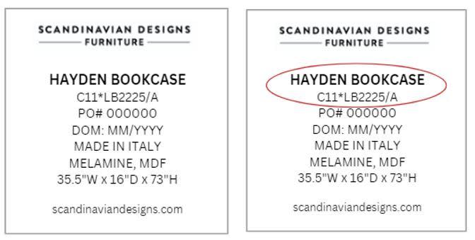 Recalled Hayden Bookcase label. / Credit: U.S. Consumer Product Safety Commission