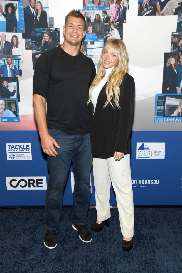 Rob Gronkowski and Camille Kostek attend the annual charity day hosted by Cantor Fitzgerald and The Cantor Fitzgerald Relief Fund on <a href="https://parade.com/living/september-holidays-observances" rel="nofollow noopener" target="_blank" data-ylk="slk:September;elm:context_link;itc:0;sec:content-canvas" class="link ">September</a> 12, 2022 in New York City.<p>Gary Gershoff/Getty Images</p>