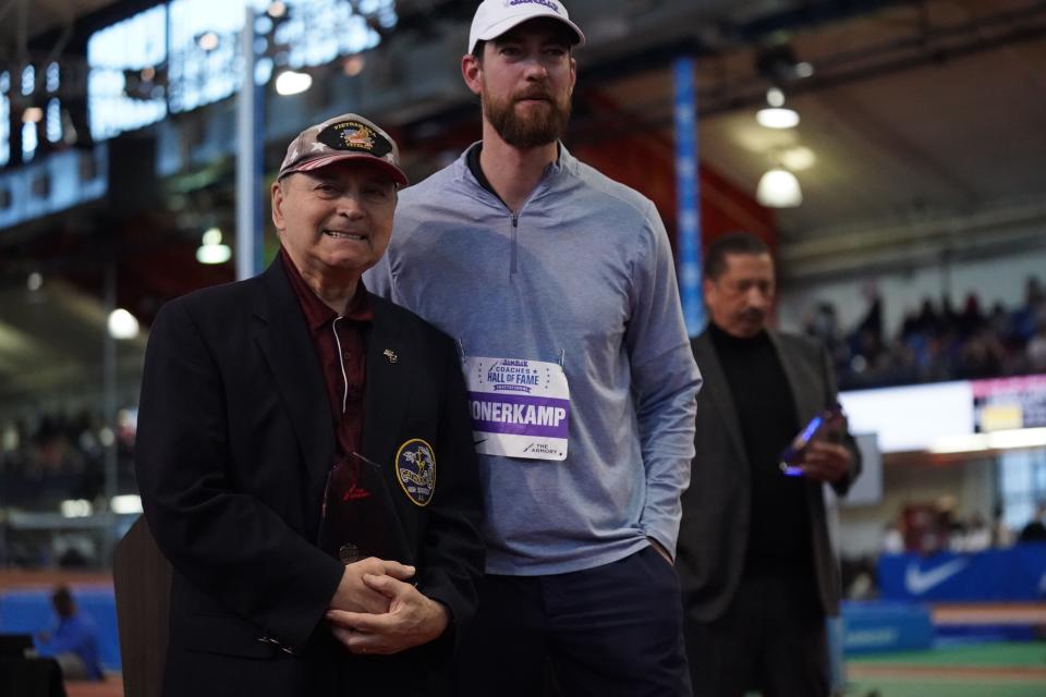 Fordan Prep's George Fables is inducted in to the Coaches Hall of Fame at The JAMBAR Coaches Hall of Fame Invitational at Armory Track & Field Center in New York on Saturday, Dec 16, 2023.