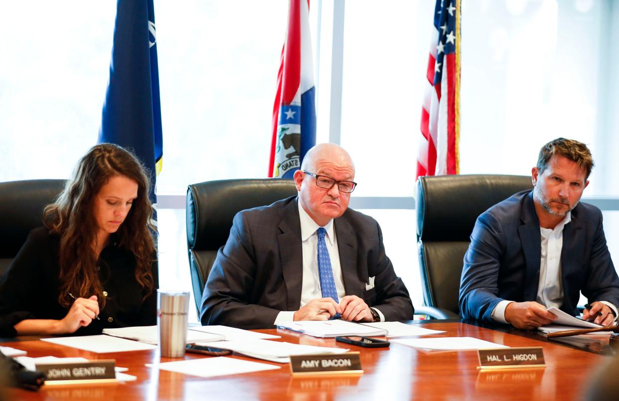 Hal Higdon, chancellor of Ozarks Technical Community College, during an OTC Board of Trustees meeting in August 2023.