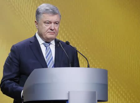 FILE PHOTO: Ukraine's President Petro Poroshenko speaks during the news conference in Kiev, Ukraine December 16, 2018. REUTERS/Valentyn Ogirenko