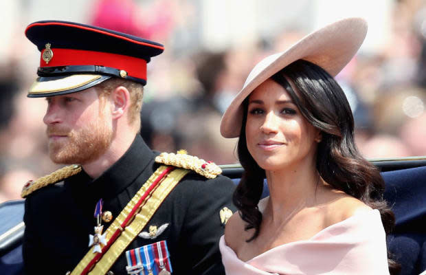 <p>The royal bride made waves the month after her wedding when she wore a pale pink off-the-shoulder dress during the queen's <a href="https://parade.com/1035465/marynliles/birthday-quotes/" rel="nofollow noopener" target="_blank" data-ylk="slk:birthday;elm:context_link;itc:0;sec:content-canvas" class="link ">birthday</a> parade. This drew disapproval from some royal commentators who claimed that such a style of dress for the queen’s birthday broke royal protocol—but <a href="https://www.harpersbazaar.com.au/fashion/meghan-markle-trooping-the-colour-2018-protocol-16704" rel="nofollow noopener" target="_blank" data-ylk="slk:Harper’s Bazaar;elm:context_link;itc:0;sec:content-canvas" class="link "><em>Harper’s Bazaar</em></a> pointed out that the Duchess of Cambridge has worn shoulder-baring styles on many occasions, as did the Princess of Wales before her. Meghan paired the dreamily <a href="https://parade.com/936221/marynliles/romantic-love-quotes/" rel="nofollow noopener" target="_blank" data-ylk="slk:romantic;elm:context_link;itc:0;sec:content-canvas" class="link ">romantic</a> dress with a disc-shaped hat and her opal stud earrings.</p>