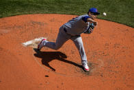 Chicago Cubs starting pitcher Javier Assad throws against the Seattle Mariners during the fourth inning of a baseball game Sunday, April 14, 2024, in Seattle. (AP Photo/Lindsey Wasson)