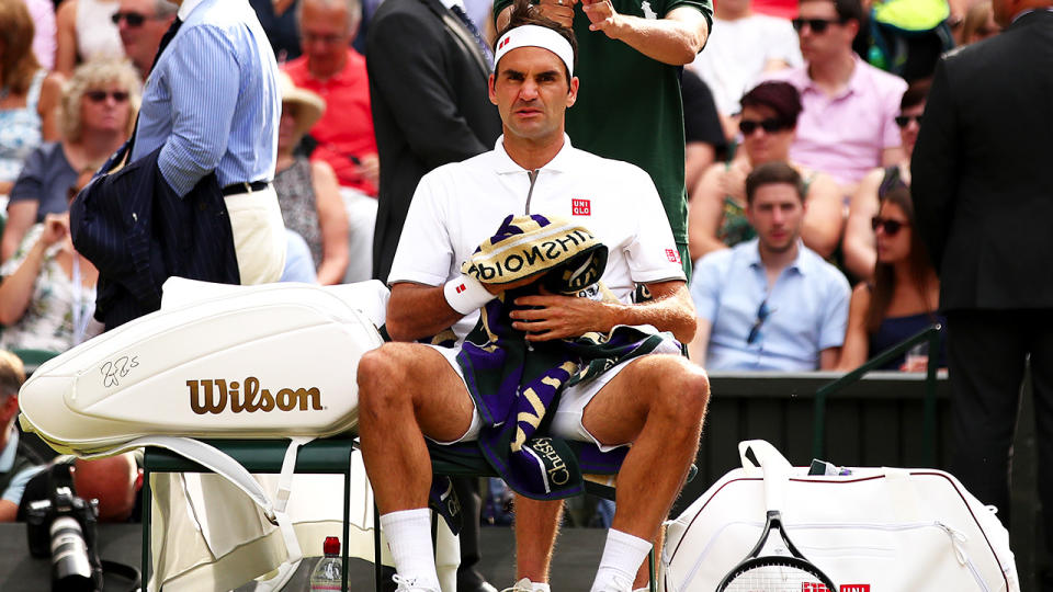 Roger Federer was roasted over a truly bizarre moment against Rafael Nadal. (Photo by Clive Brunskill/Getty Images)
