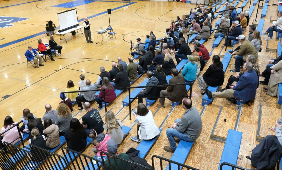 Jan 26, 2023; Northport, AL, USA;  Tuscaloosa County School System officials present the proposal to raise the property tax in Tuscaloosa County at Tuscaloosa County High School. 