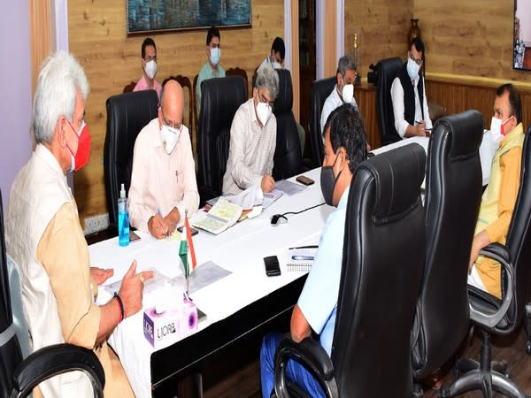 Jammu and Kashmir Lieutenant Governor Manoj Sinha in the COVID-19 review meeting. (Photo/ANI)