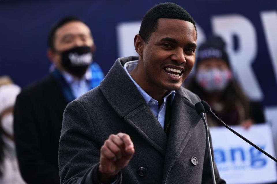 Rep. Ritchie Torres (D-NY) speaks at a press conference endorsing New York City Mayoral candidate Andrew Yang on January 14, 2021 in New York City. (Photo by Michael M. Santiago/Getty Images)