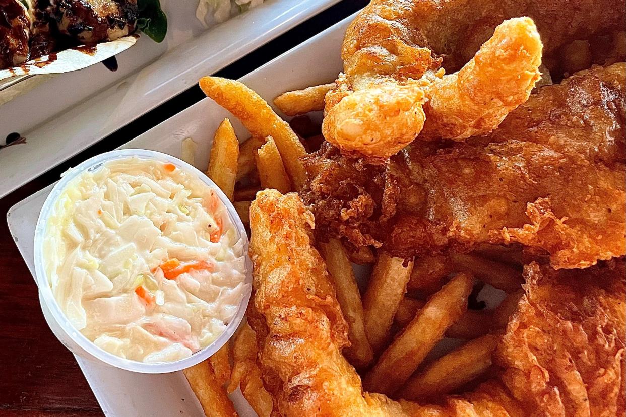 Fish and chips and coleslaw from the Golden Lion Café in Flagler Beach.