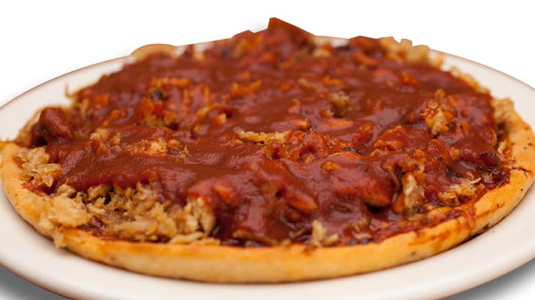 Coletta's original barbeque pizza on white plate